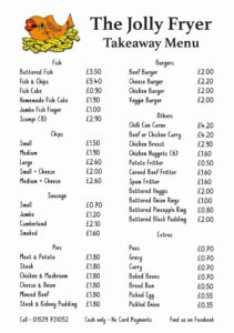 The Jolly Fryer Burneside Fish & Chip Shop Menu